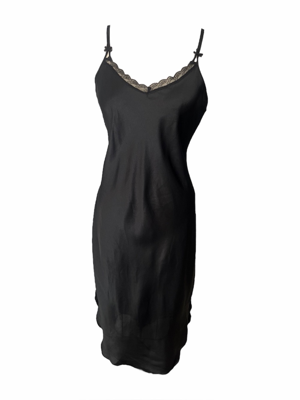 Vintage Black Bow Lace-Trim Slip Dress